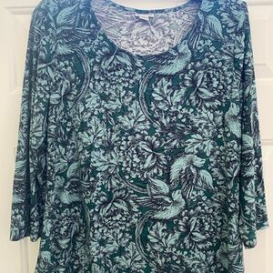 Croft & Barrow Teal and Black Floral Long Sleeve Top